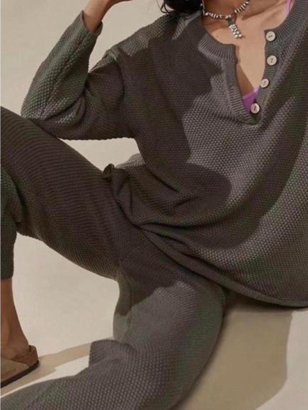 Free People Heathered Gray Ribbed Knit Set